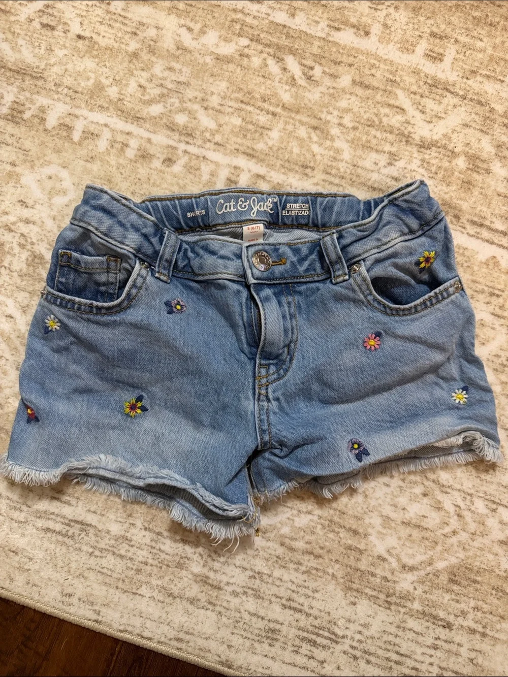 Cat & Jack Light Blue Denim Shorts with Floral Embroidery